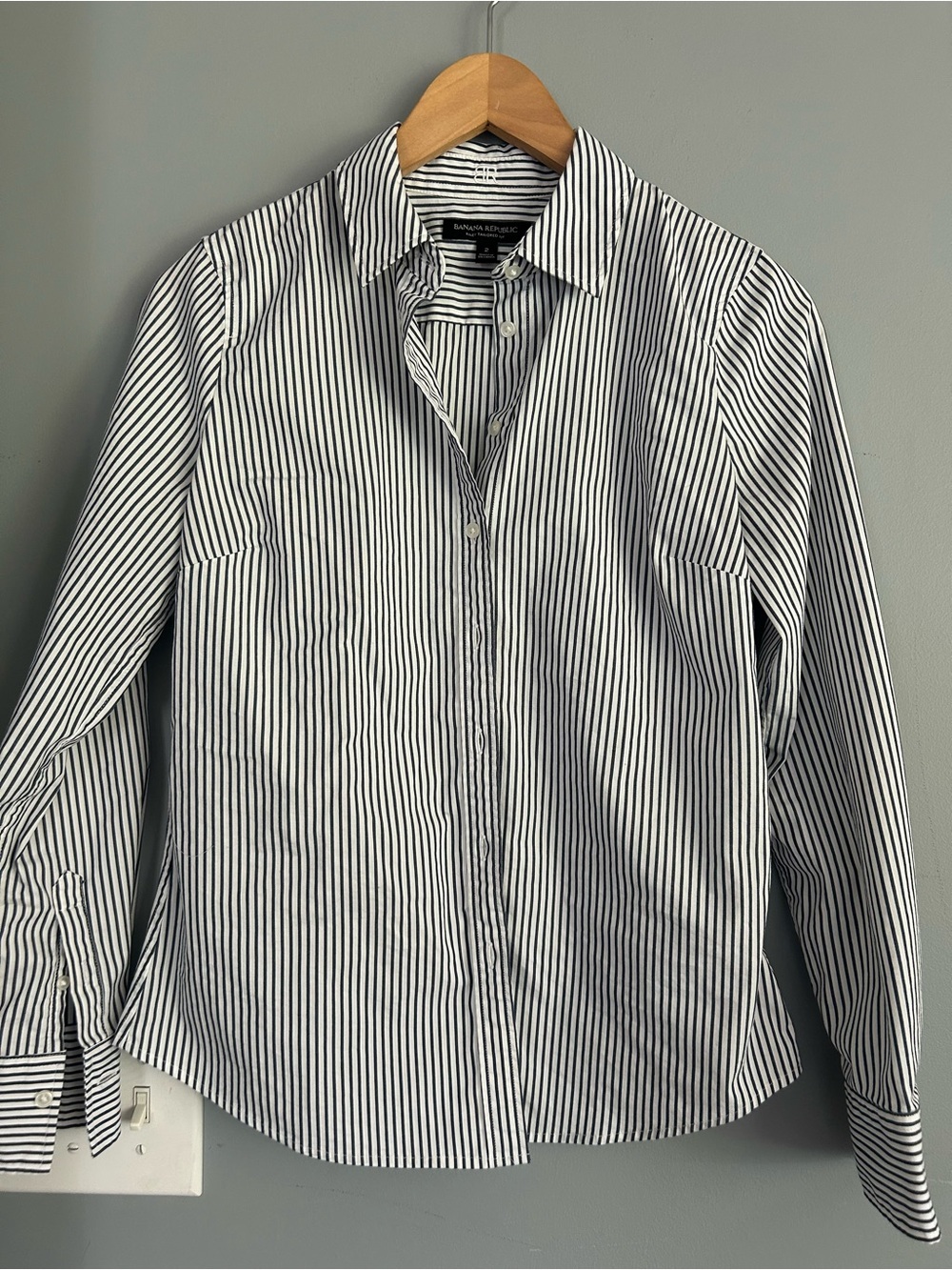 Women’sNavy blue & White Stripe Button-Down Shirt